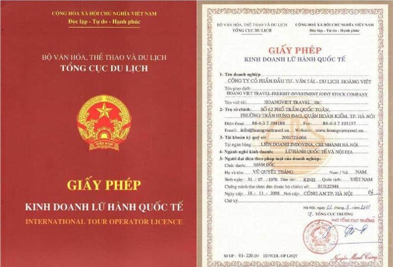 Giấy phép kinh doanh lữ hành quốc tế do Tổng cục Du lịch cấp